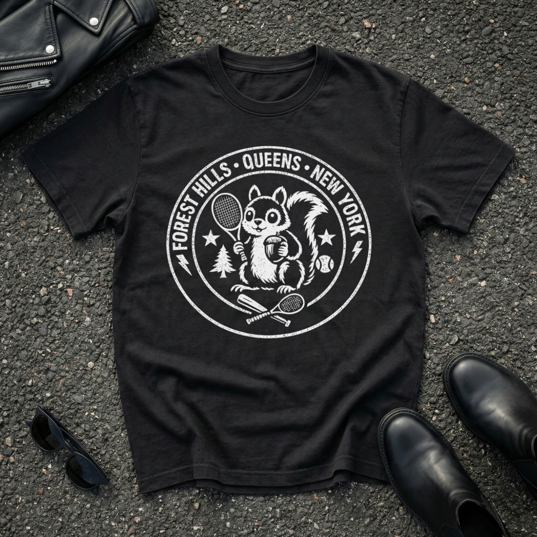 Forest Hills Queens Tennis Squirrel Dark background T-Shirt