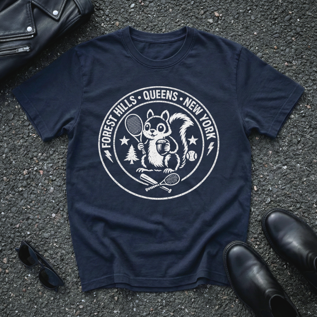 Forest Hills Queens Tennis Squirrel Dark background T-Shirt