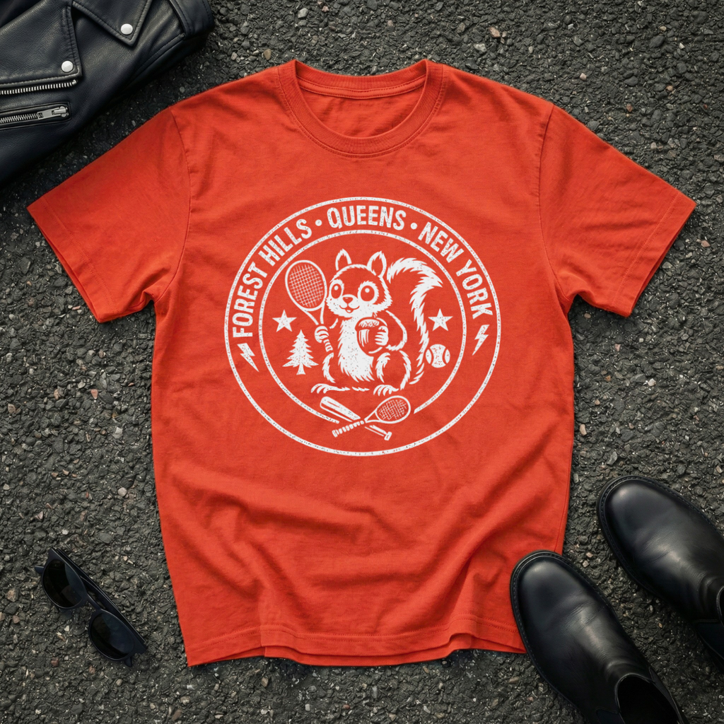 Forest Hills Queens Tennis Squirrel Dark background T-Shirt