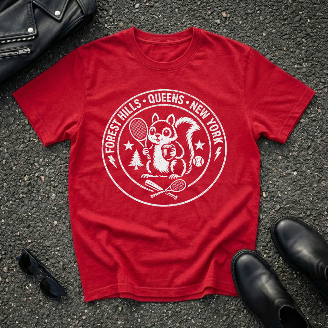 Forest Hills Queens Tennis Squirrel Dark background T-Shirt