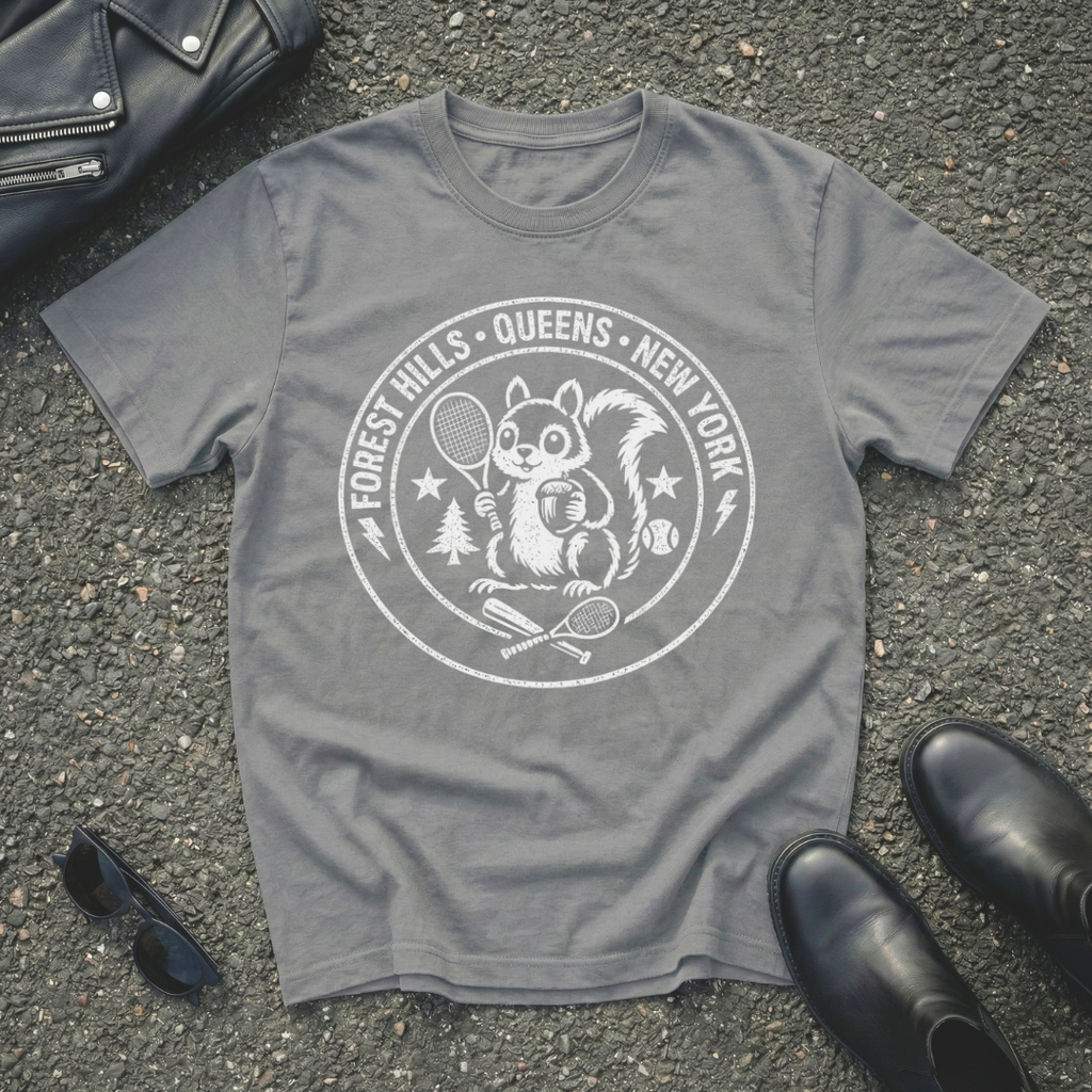 Forest Hills Queens Tennis Squirrel Dark background T-Shirt