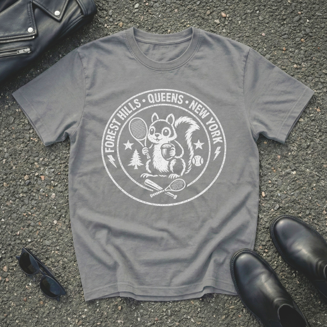 Forest Hills Queens Tennis Squirrel Dark background T-Shirt