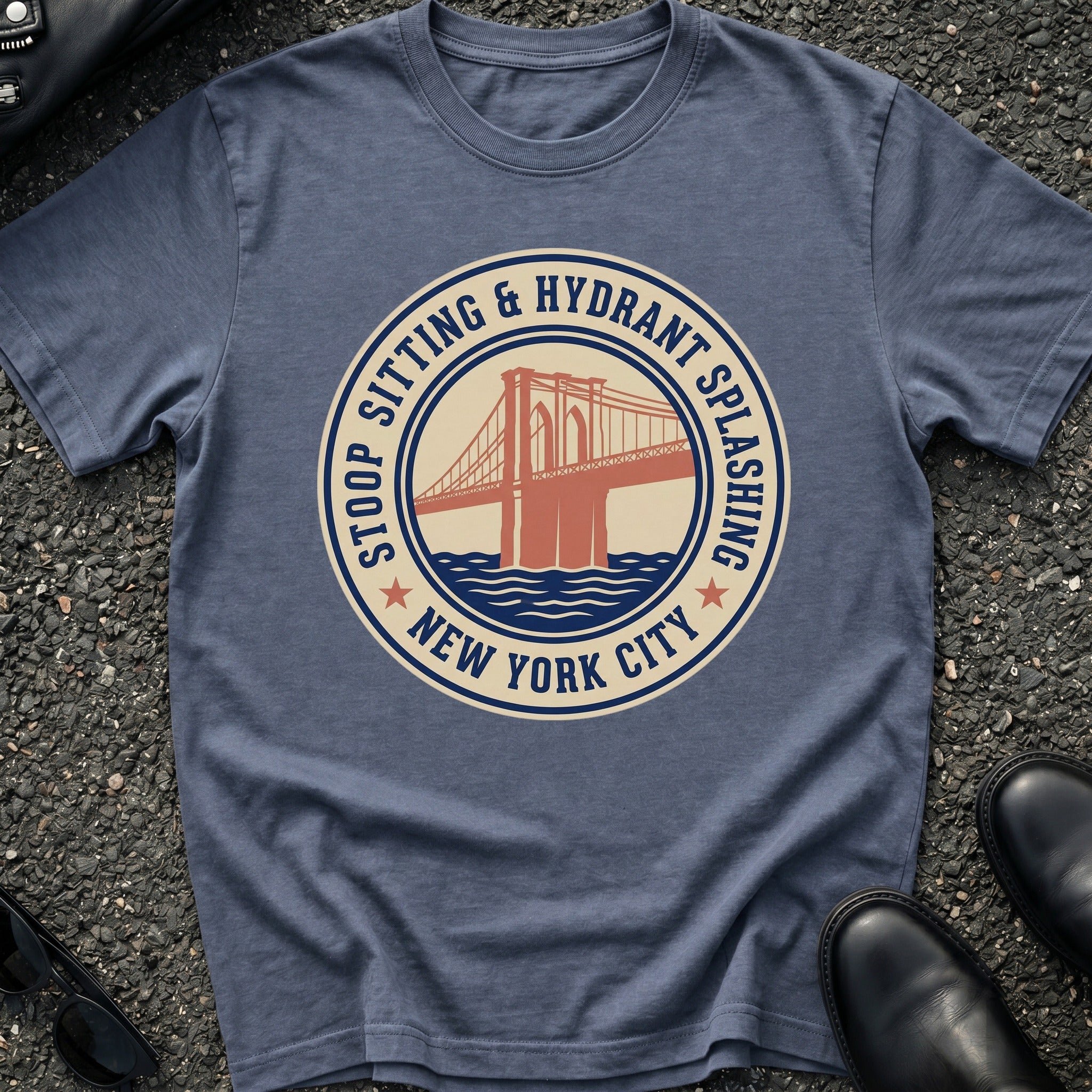 Stoop Sitting Hydrant Splashing T-Shirt
